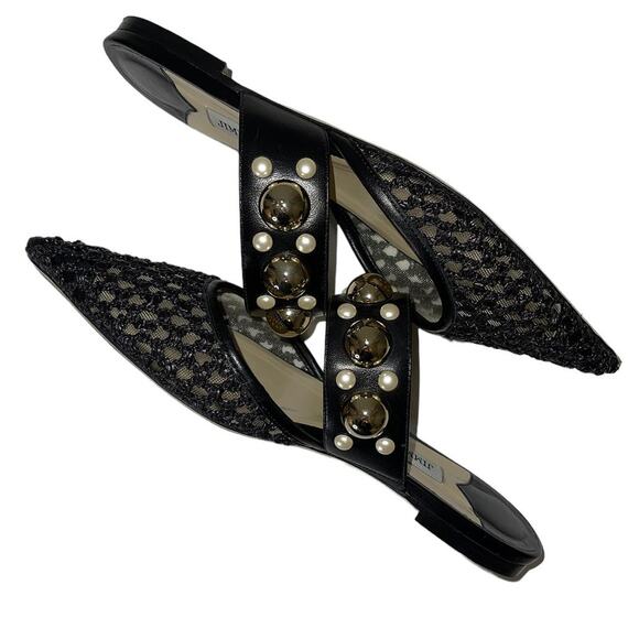 Jimmy Choo Black Basette Pointed Toe Slip On Mules Flats Size 37 - Picture 10 of 15